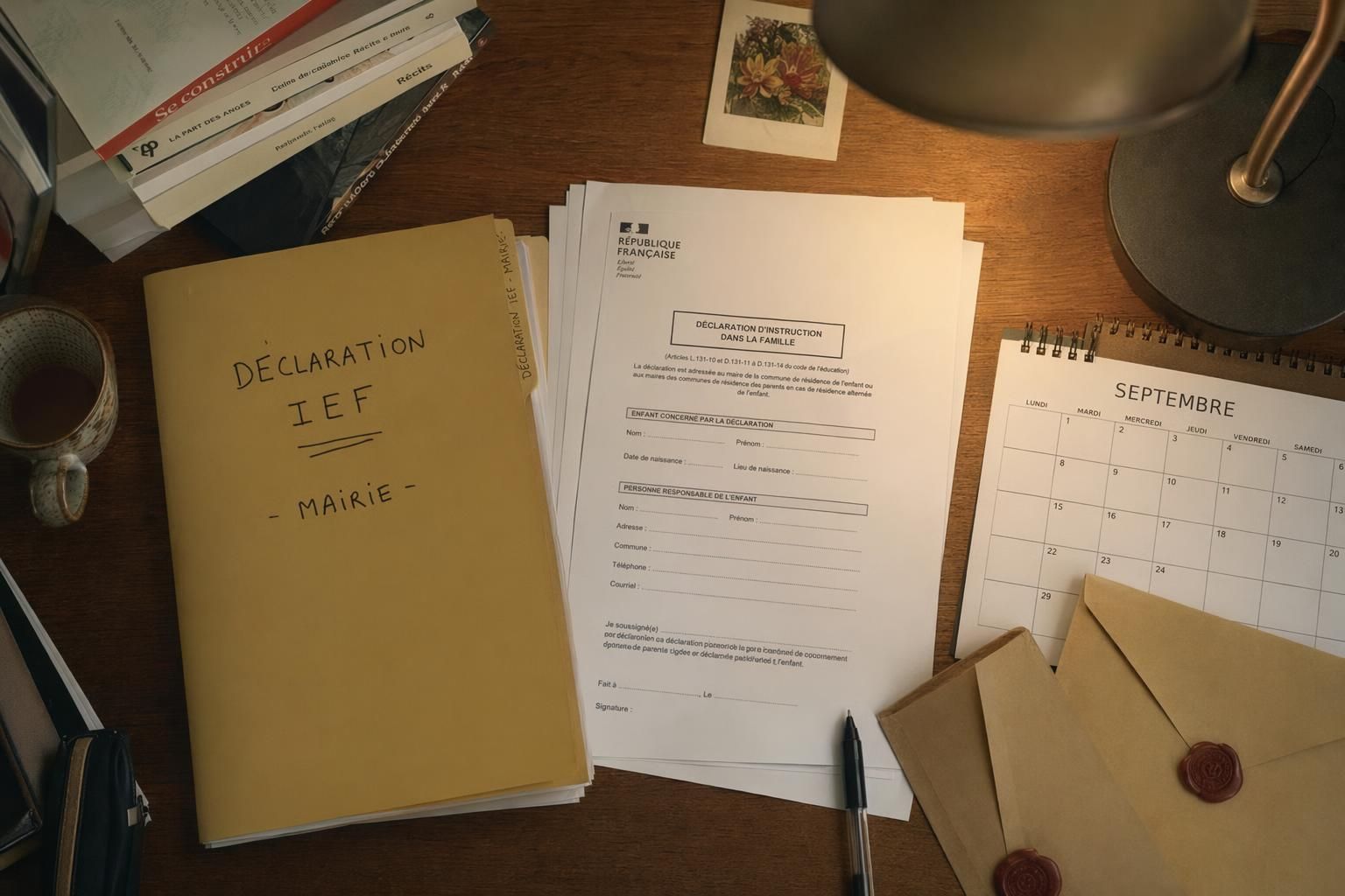 Dossier administratif IEF avec formulaires français République Française et calendrier septembre