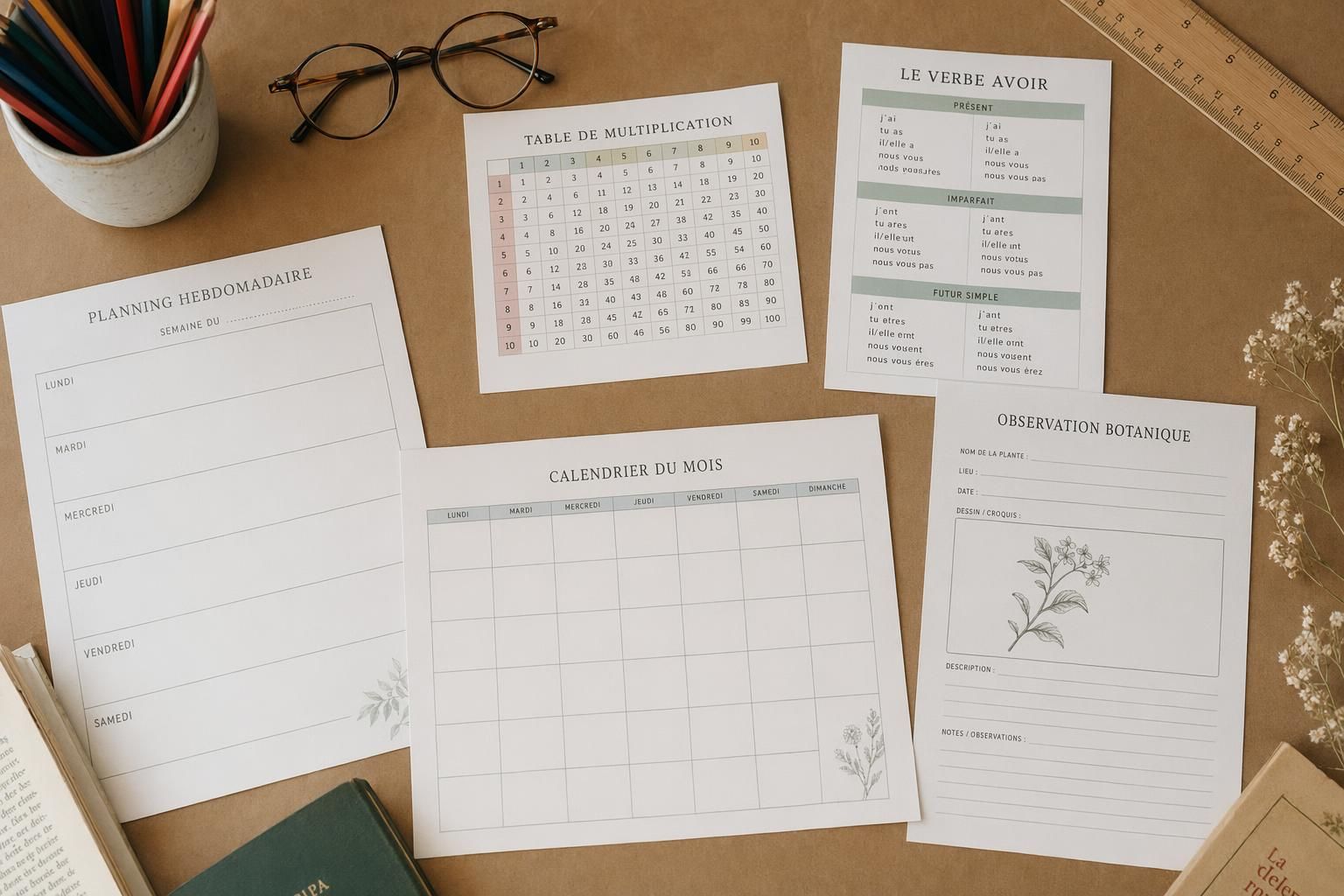 Ressources imprimables IEF planning hebdomadaire table de multiplication conjugaison français