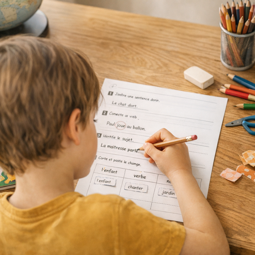 Grammaire CE1&nbsp;: phrase, verbe, sujet et nom sans surcharger l’enfant
