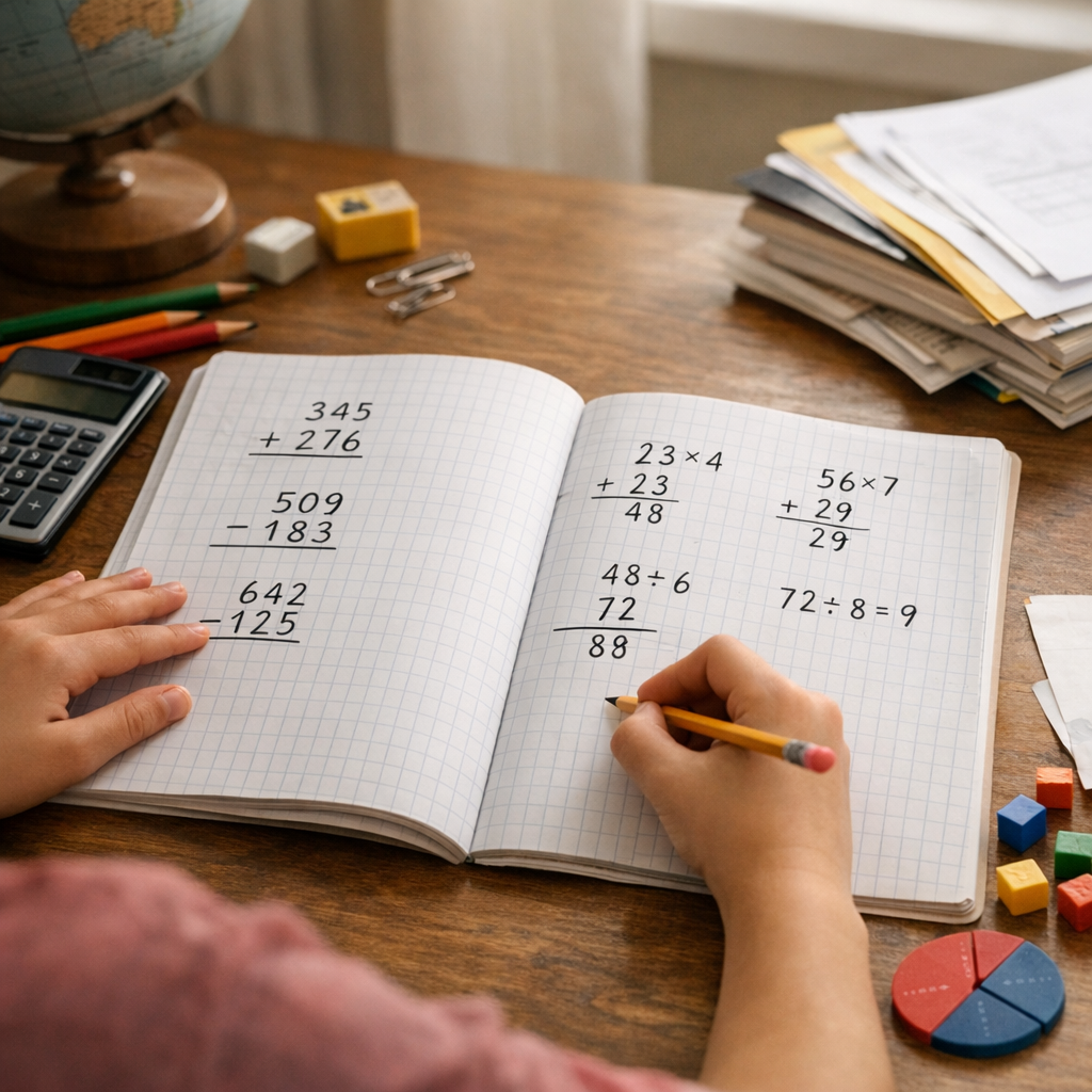 Additions, soustractions, multiplications et divisions posées : progresser sans surcharge
